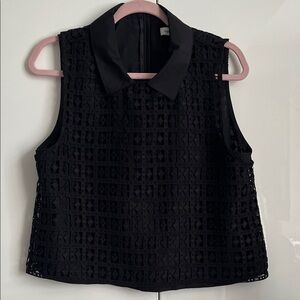 Black Sleeveless Lace Embroidered Blouse, Size M